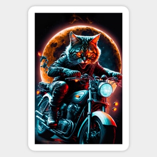 Cyber Cat Riding Dirt Bike Sticker